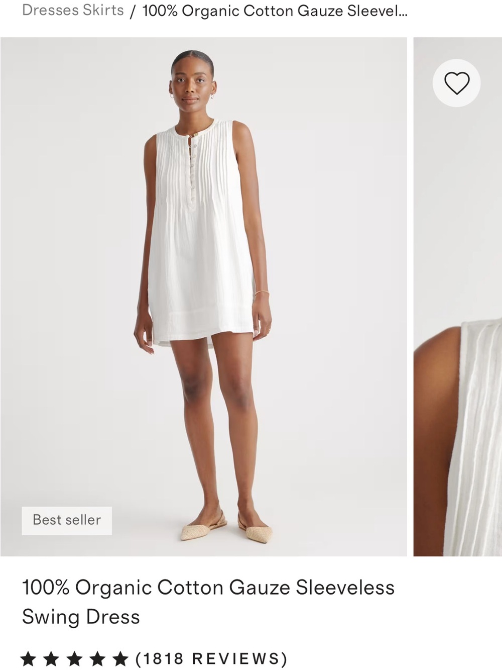 Quince White Sleeveless Organic Cotton Gauze Swim Coverup Dress